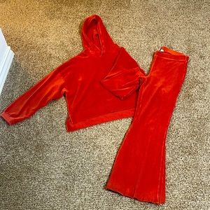 Aerie Set Groove On Velour Hoodie and Flare Pants Set together